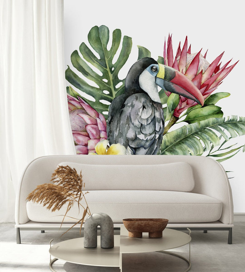 Exotic Flowers and Bird Wallpaper