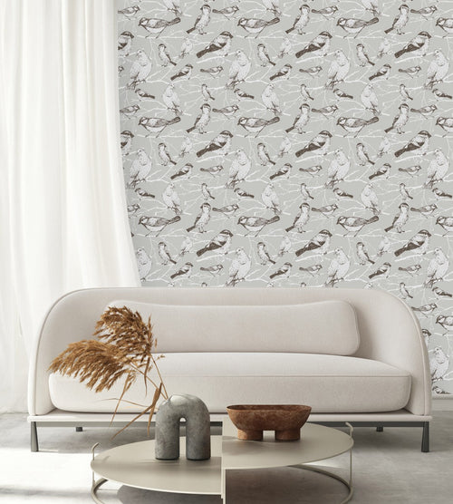 Birds on Grey Wallpaper