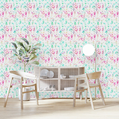 Fashionable Green and Pink Leaves Wallpaper Smart