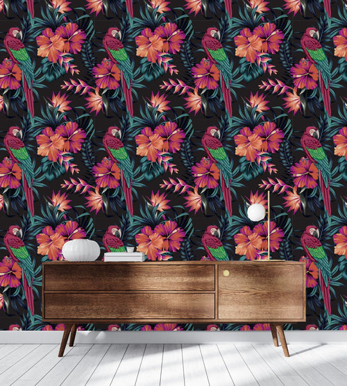 Parrot and Flowers Wallpaper