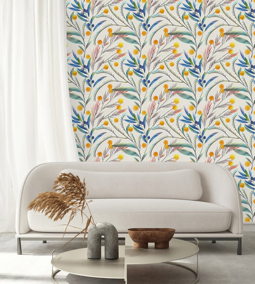Wallpaper with Leaves and Berries