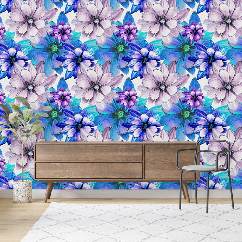 Elegant Blue Floral Wallpaper Chic