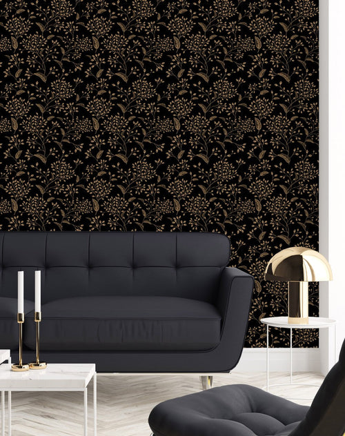 Black Wallpaper with Gold Leaves