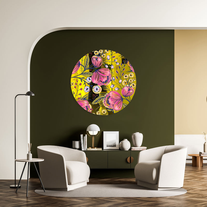 Pink Poppy Flowers Printed Mirror Acrylic Circles