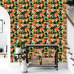Dark Wallpaper with Flowers and Tangerines