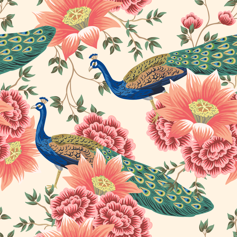 Peacocks and Flowers Wallpaper