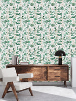 Green Leaves and Gold Contours Wallpaper