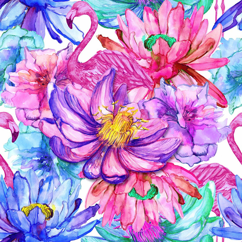 Bright Flamingos and Flowers Wallpaper