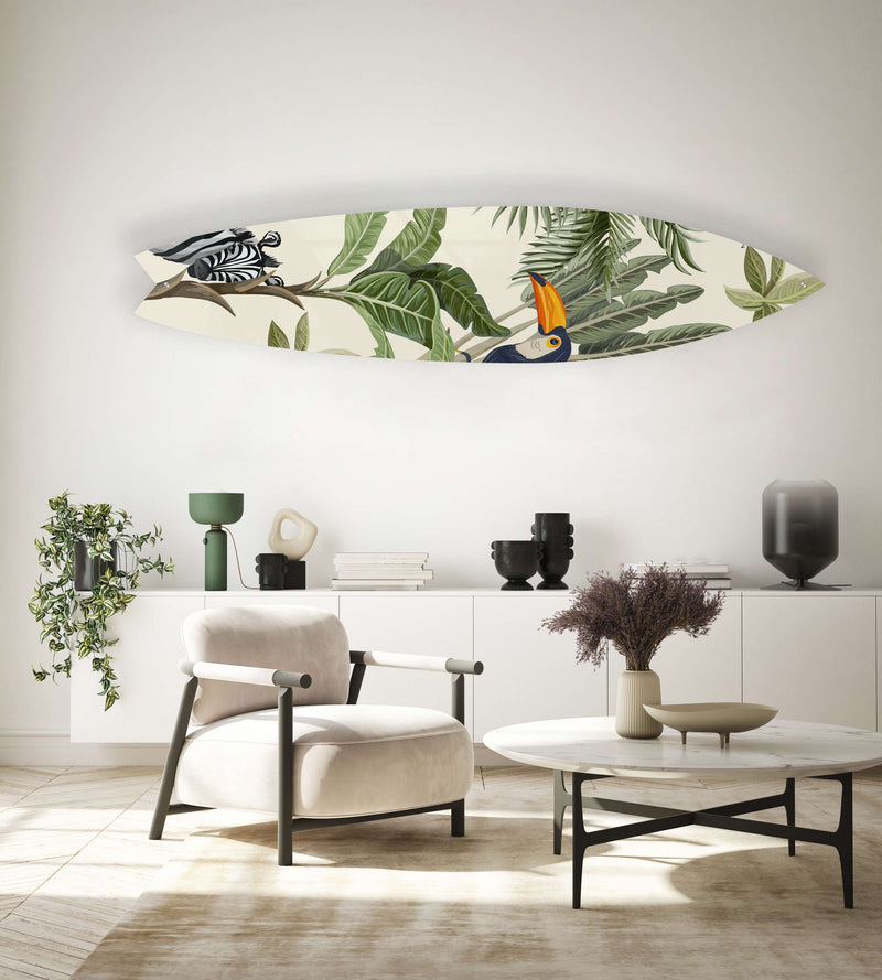 Tropical Toucan Zebra Acrylic Surfboard Wall Art