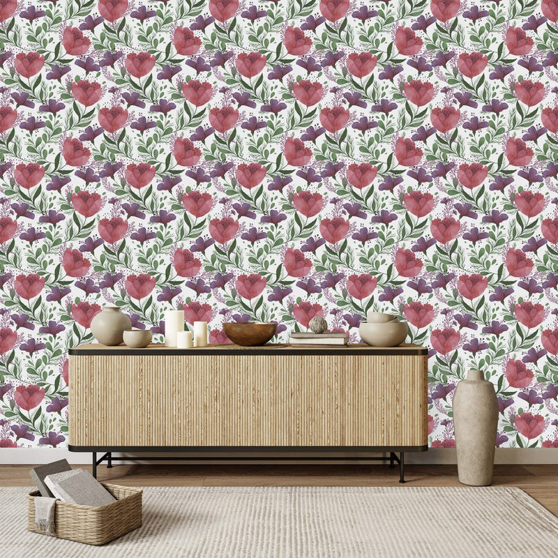 Red and Violet Flowers Wallpaper