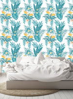 Blue Exotic Leaves Wallpaper