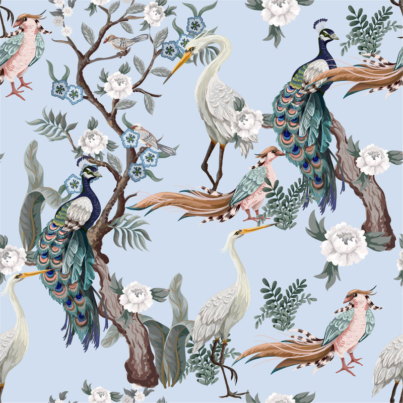 Contemporary Blue Peacocks Wallpaper Tasteful