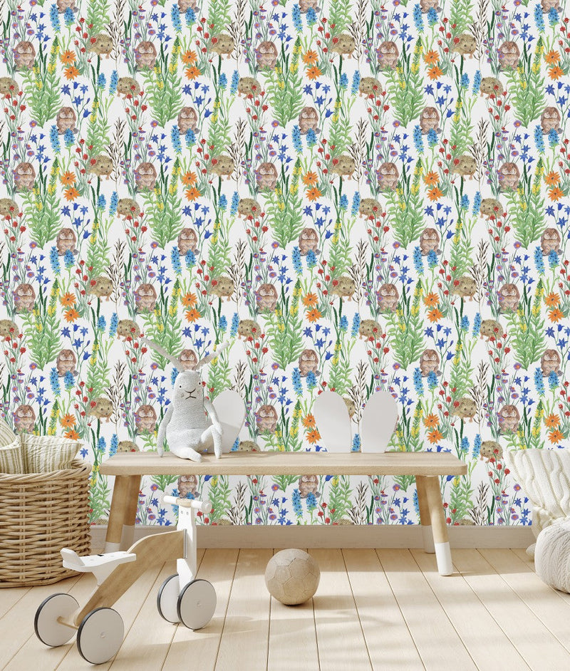 Hedgehogs between Wildflowers Wallpaper