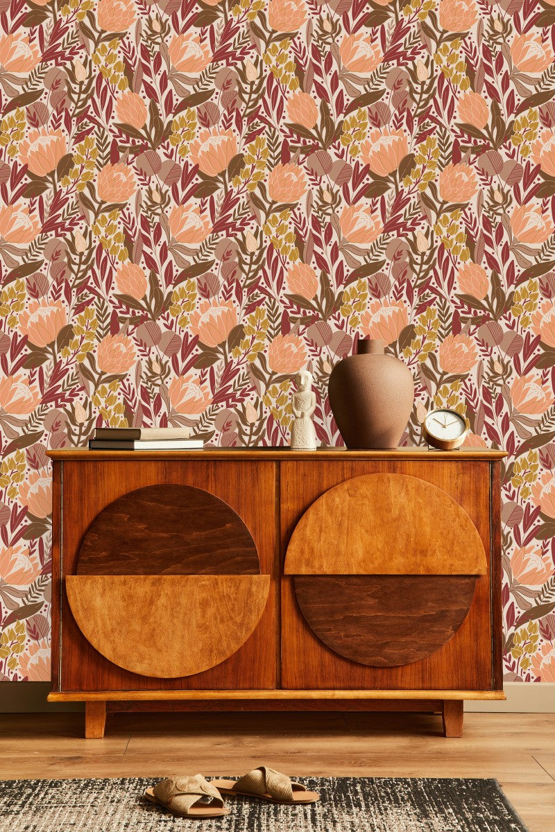 Protea with Red Leaves Wallpaper