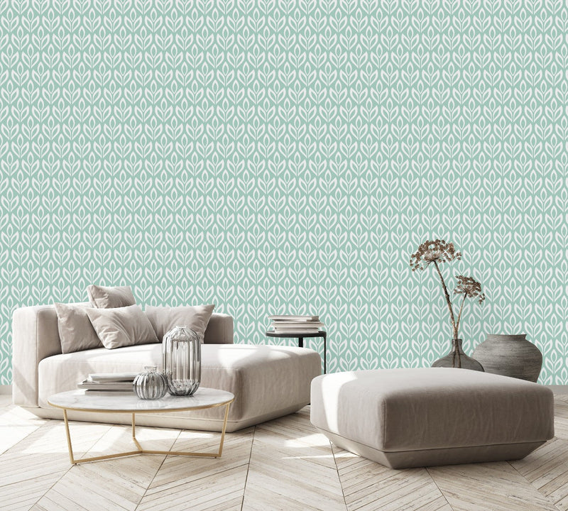 Stylish Green Leaves Pattern Wallpaper Chic