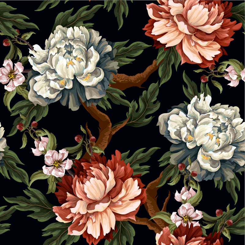 Peonies on Dark Background Wallpaper