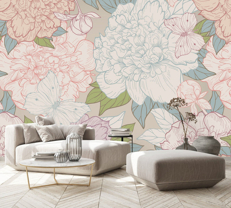 Pastel Colors of Peonies Wallpaper