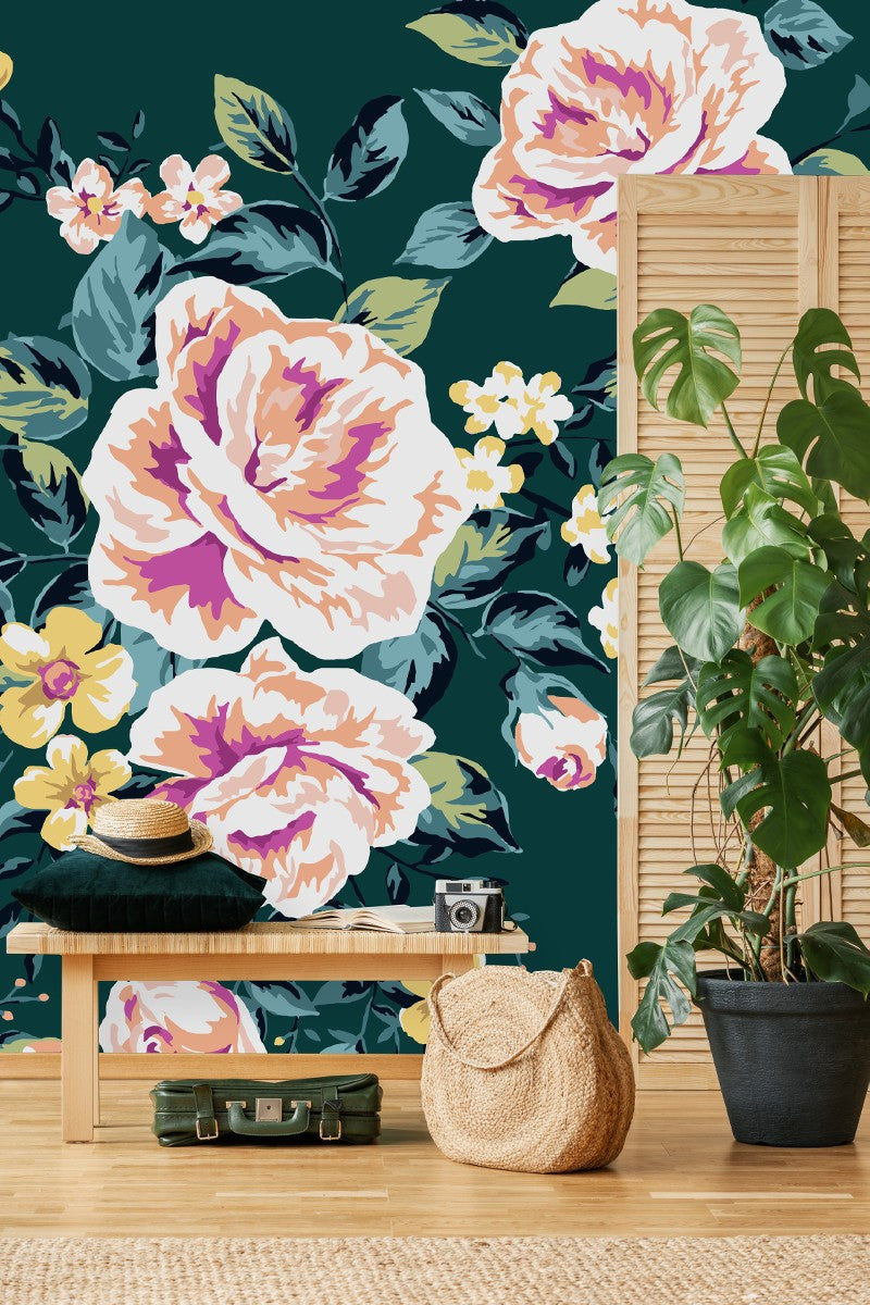Modish Dark Floral Wallpaper Tasteful