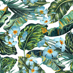 White Wallpaper with Palm Leaves and Flowers