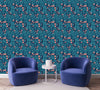 Voguish Blue Leaves with Pink Flowers Wallpaper Chic