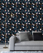 Modish Dark Wallpaper with Gentle Flowers Fashionable