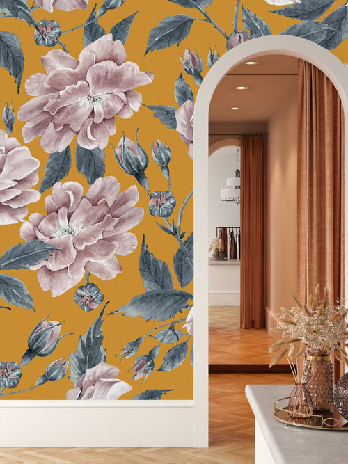 Elegant Modern Orange Wallpaper with Flowers