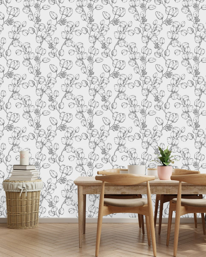 Fashionable Black and White Leaves Wallpaper Chic Select