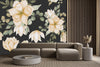 Beige Flowers on Dark Green Wallpaper