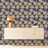 Dark Blue Wallpaper with Beige Flowers
