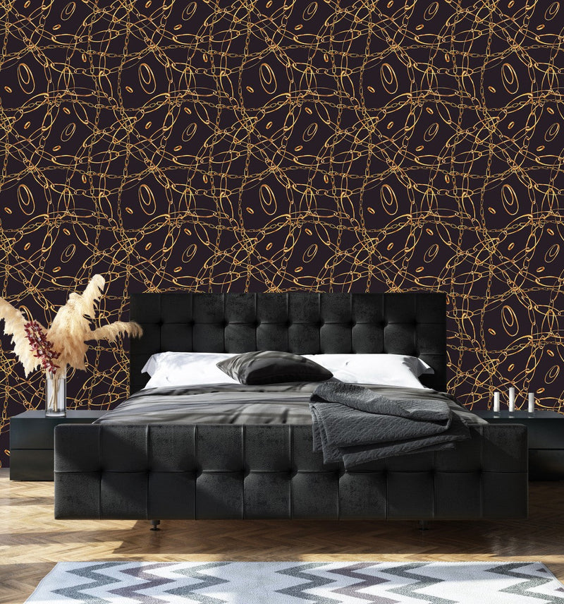 Black Wallpaper with Gold Pattern