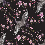 Cranes and Pink Flowers Wallpaper
