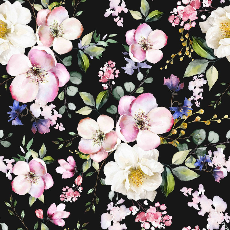 Contemporary Dark Wallpaper with Gentle Flowers