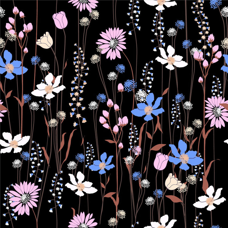 Wildflowers on Black Wallpaper
