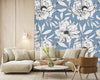 Blue Wallpaper with White Flowers