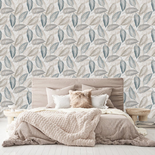 Beige and Grey Leaves Wallpaper