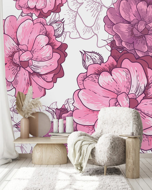 Pink Large Flowers Wallpaper