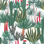 White Wallpaper with Palms and Cactus