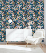 Blue Ethnic Pattern Wallpaper
