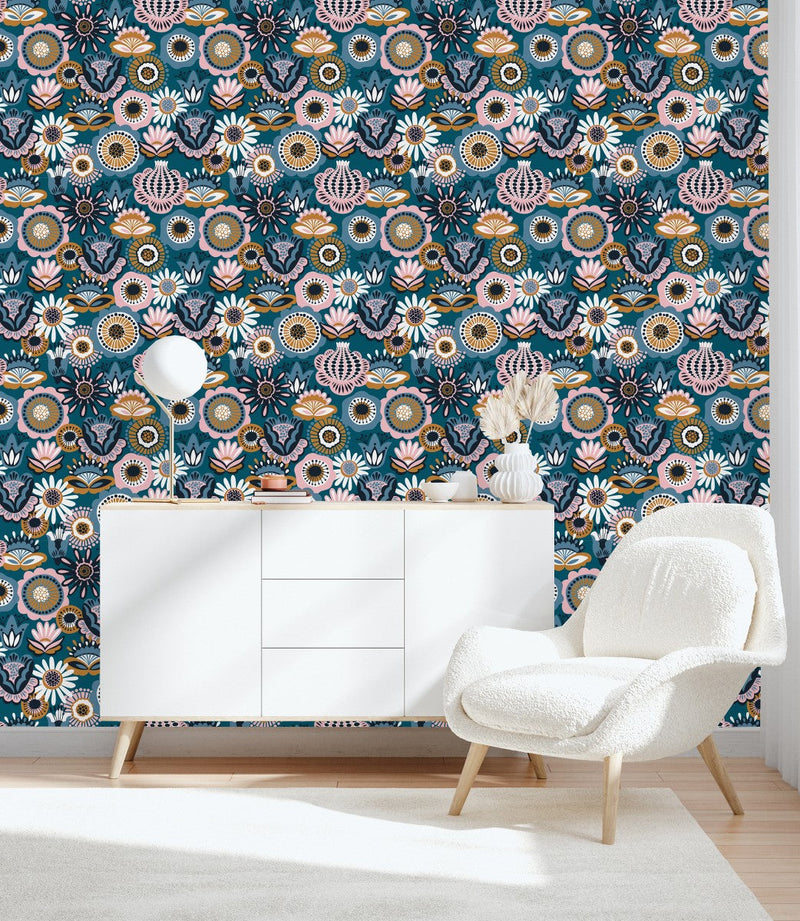 Blue Ethnic Pattern Wallpaper