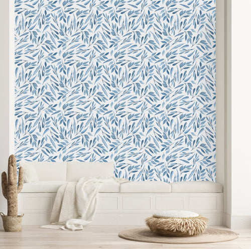 Stylish Blue Leaves Wallpaper Vogue