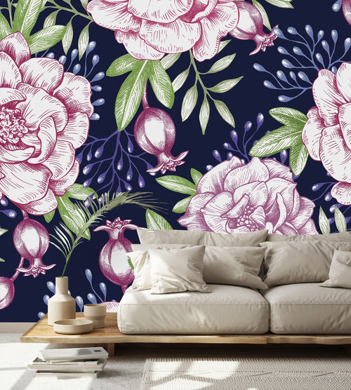 Pink Flowers on Dark Wallpaper