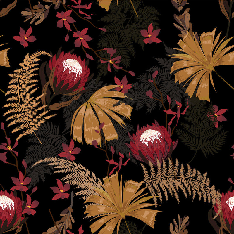 Modish Dark Wallpaper with Protea Tasteful