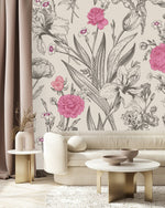 Contemporary Modern Pink Roses Wallpaper
