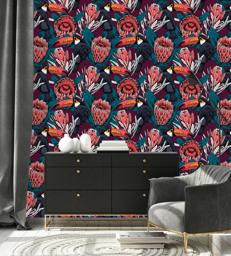 Toucans and Protea Wallpaper