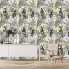 Yellow and Grey Floral Wallpaper