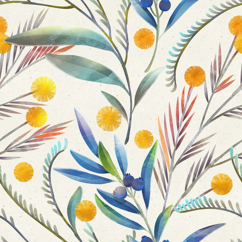 Wallpaper with Leaves and Berries