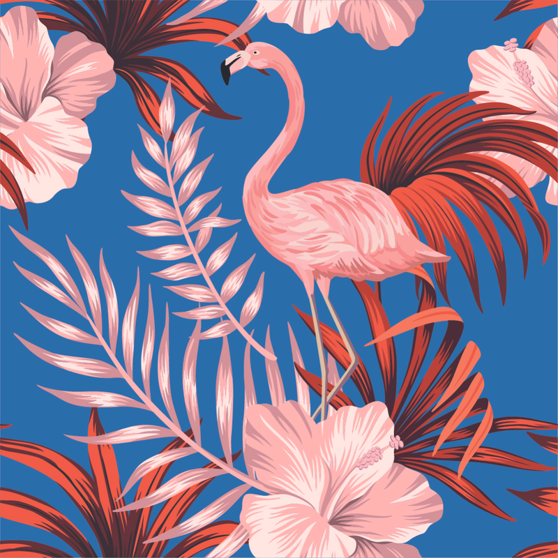 Blue Wallpaper with Pink Flamingos