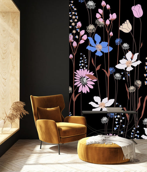 Wildflowers on Black Wallpaper