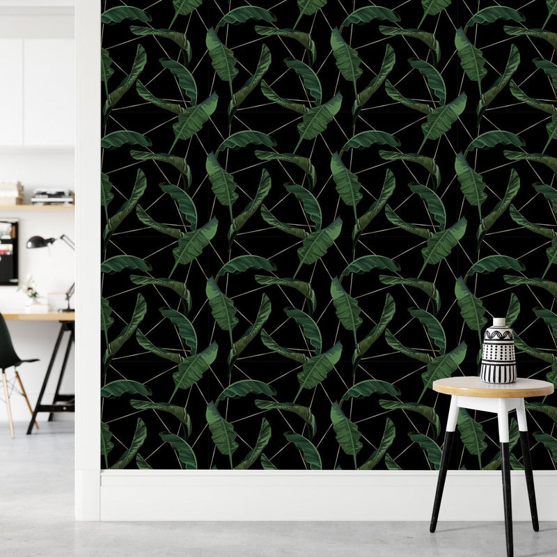 Palm Leaves on Black Wallpaper
