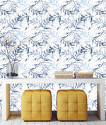 Large Blue Leaves Wallpaper